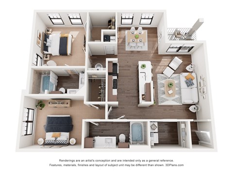 Floor plan for 2 beds, 2 baths, 1203 sqft